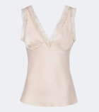 Posse Blake lace-trimmed silk satin top