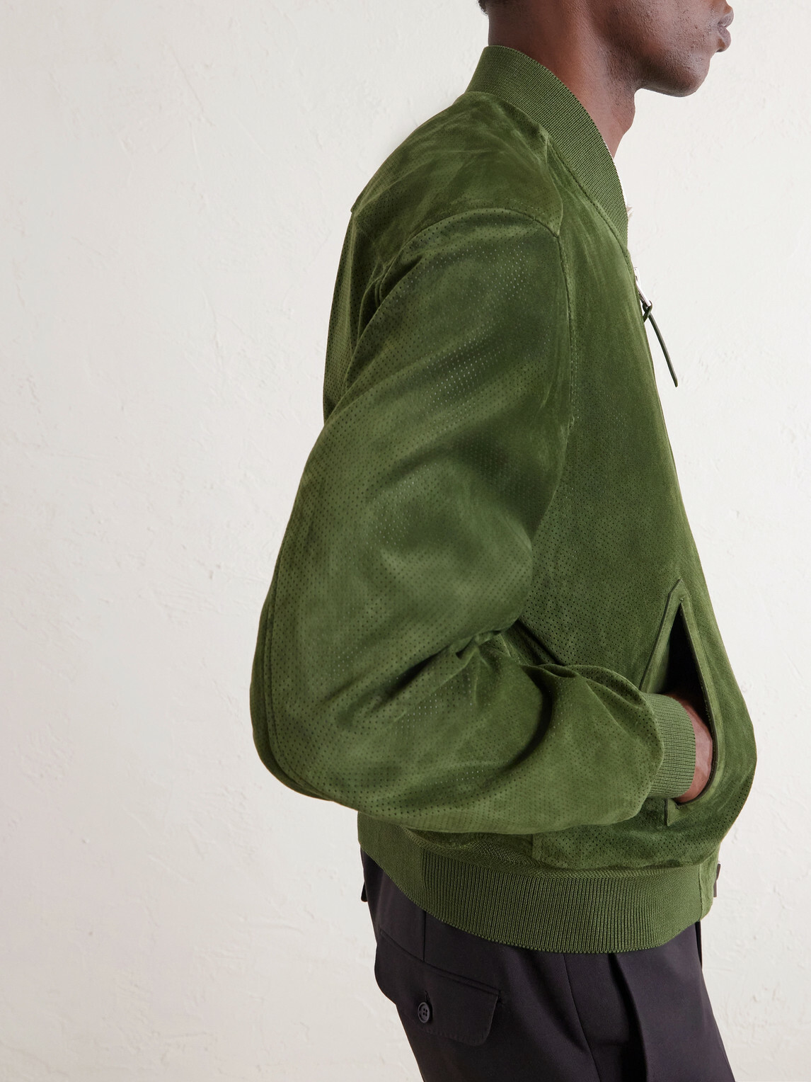 TOM FORD - Perforated Suede Bomber Jacket - Green