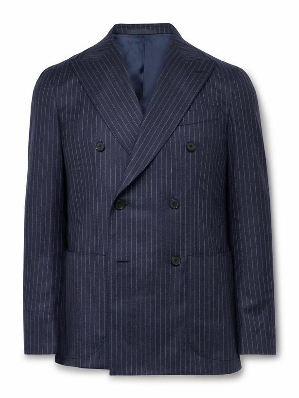 Photo: Caruso - Double-Breasted Pinstriped Wool Suit Jacket - Blue