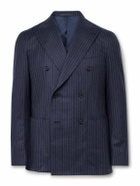 Caruso - Double-Breasted Pinstriped Wool Suit Jacket - Blue
