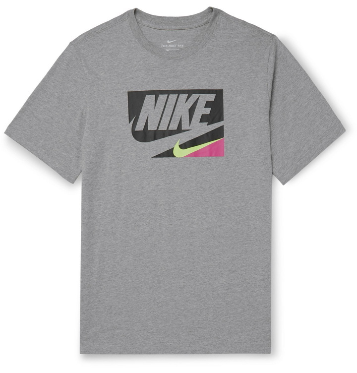 Photo: Nike - Core 1 Logo-Print Mélange Cotton-Jersey T-Shirt - Gray