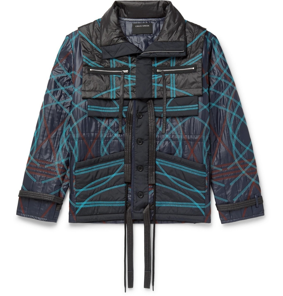 Photo: Craig Green - Embroidered Quilted Nylon Jacket with Removable Collar - Blue