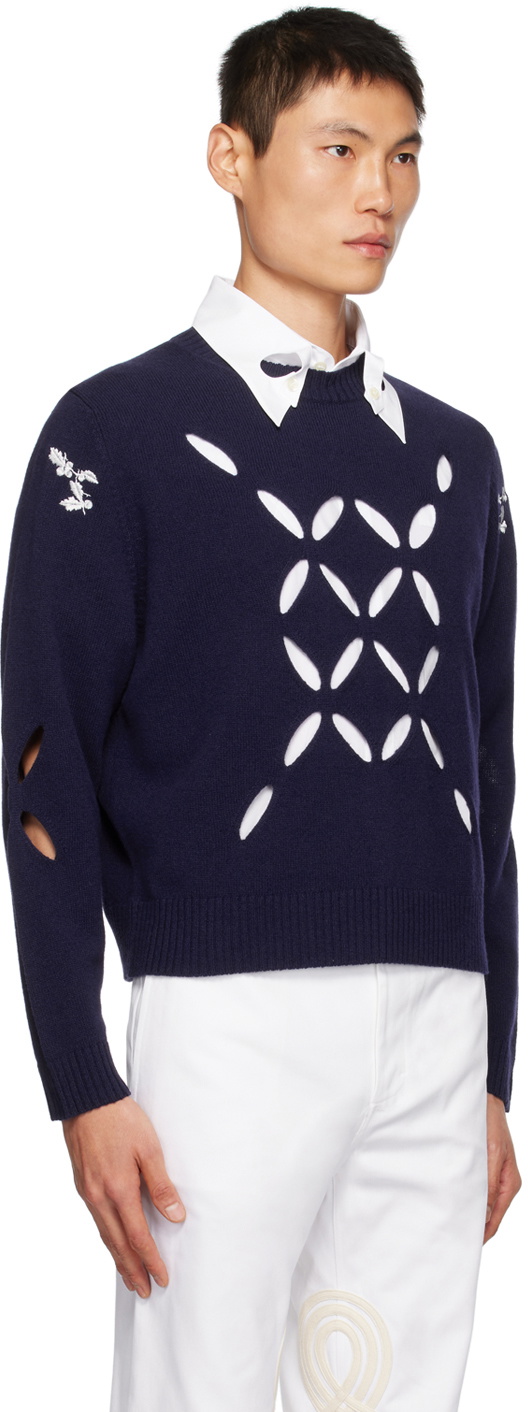 Stefan Cooke Navy Laurel Slash Sweater Stefan Cooke