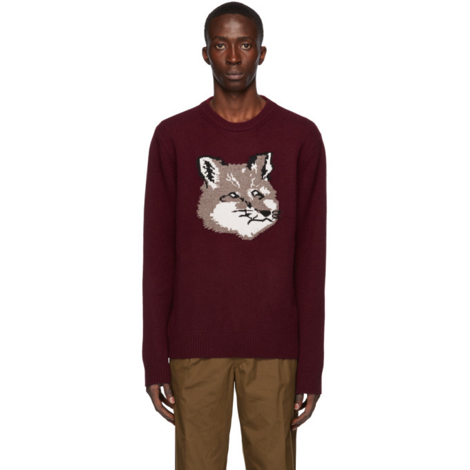 Photo: Maison Kitsune Burgundy Wool Jacquard Fox Head Sweater