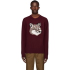 Maison Kitsune Burgundy Wool Jacquard Fox Head Sweater