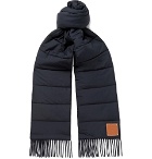 Loewe - Fringed Logo-Appliquéd Quilted Cashmere and Shell Scarf - Navy