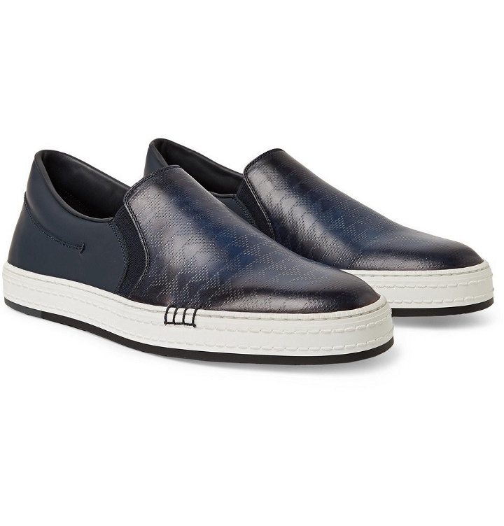 Photo: Berluti - Vitello Pythagora Patterned and Rubberised Leather Sneakers - Men - Navy