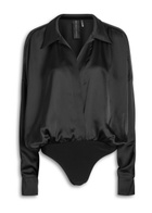 Norma Kamali Draped Satin Shirt Bodysuit Black