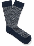 ANONYMOUS ISM - Herringbone Jacquard-Knit Socks - Blue