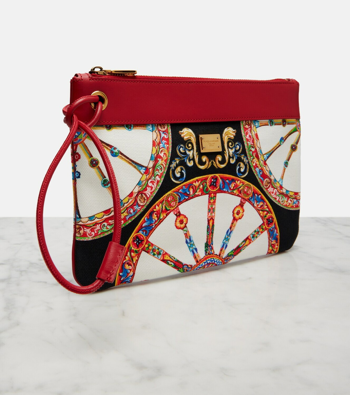 Dolce&Gabbana Small printed leather-trimmed canvas pouch