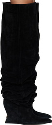BALMAIN Black Suede Leather Wedge Thigh-High Boots