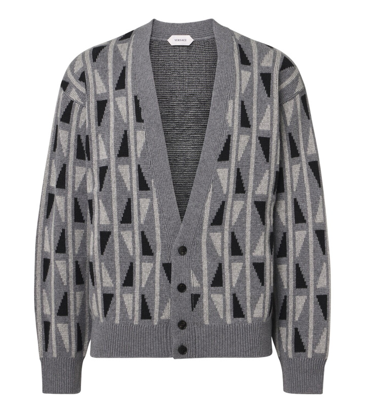 Photo: Versace Jacquard wool and cashmere cardigan