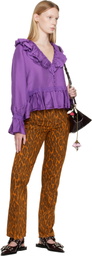 GANNI Orange Fold Leopard Denim Jeans