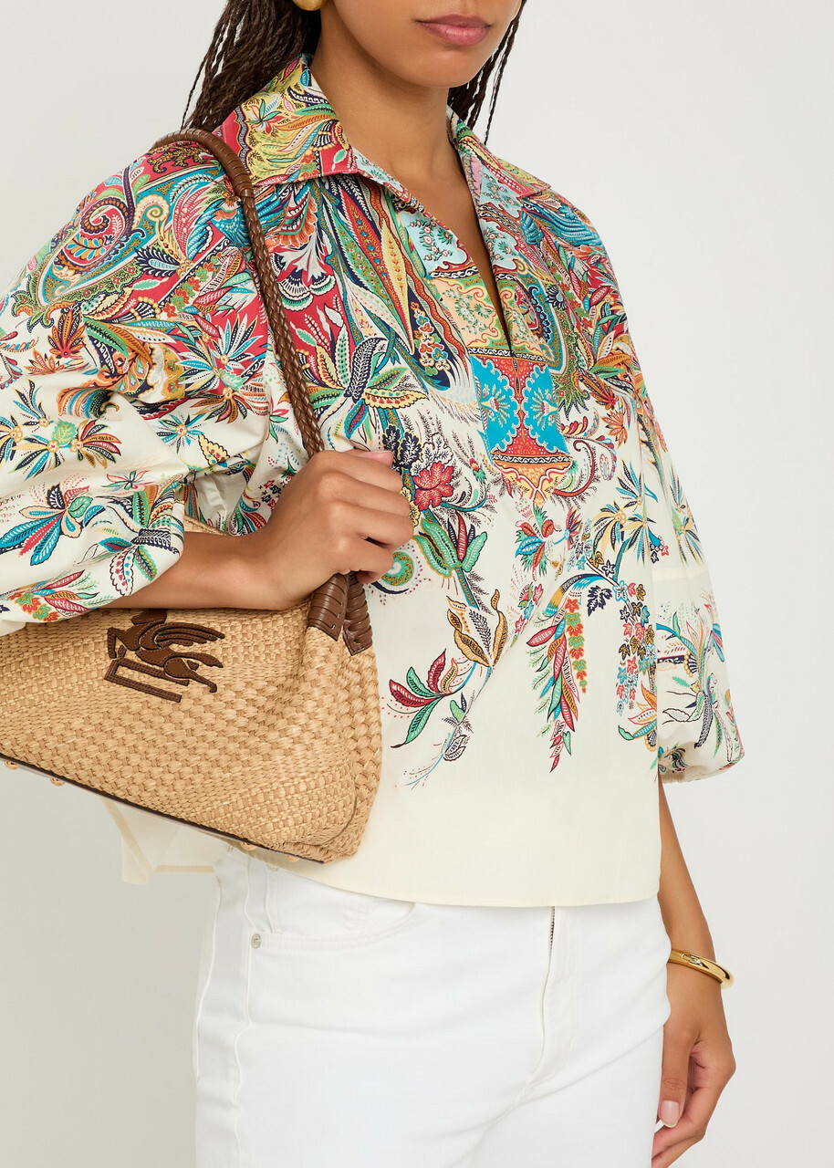 Etro Printed Balloon-sleeve Cotton-poplin top Multicoloured