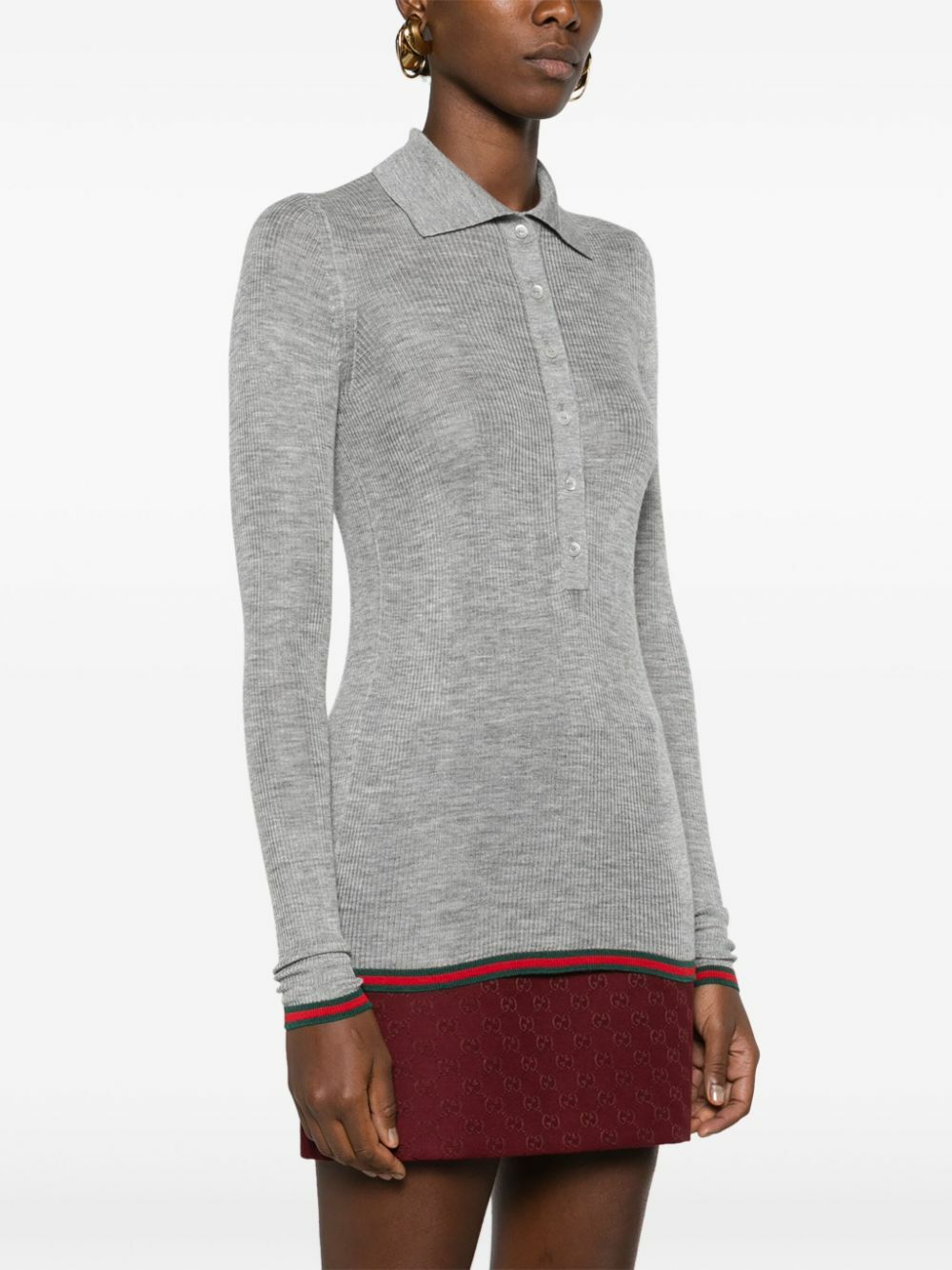 Gucci Grey Fine Rib Cashmere Knit Top Gucci