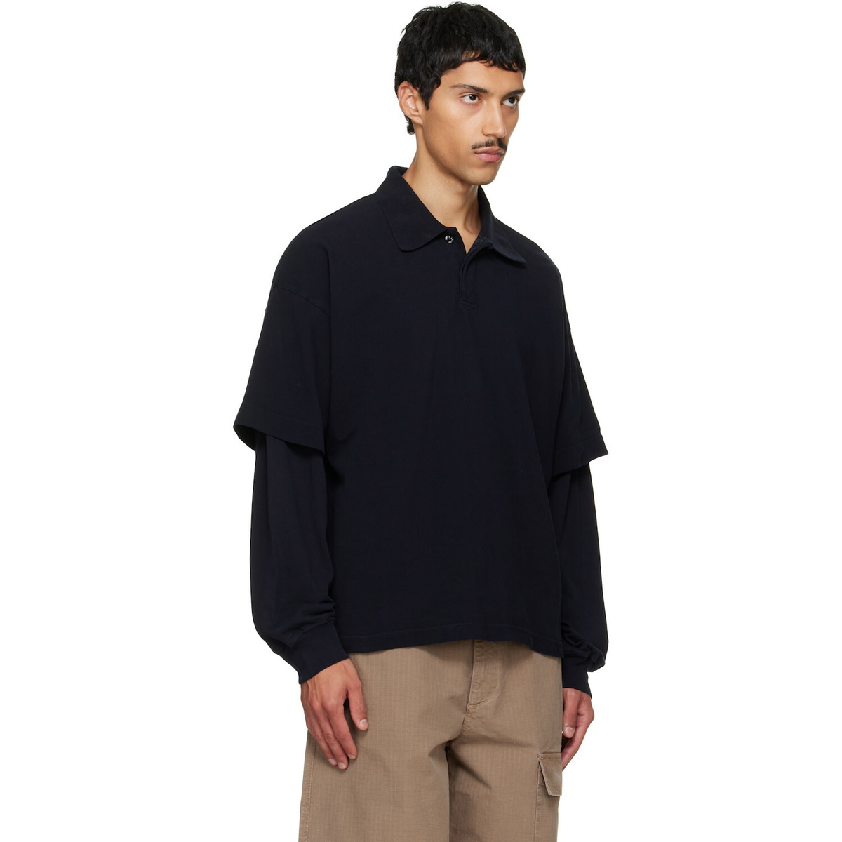 AGOLDE Navy Curren Double Sleeve Polo