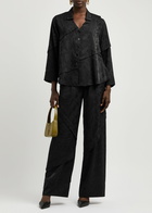 High Borderline Floral-jacquard Trousers Black