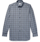 Brioni - Button-Down Collar Checked Cotton-Twill Shirt - Men - Navy