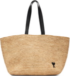 AMI Paris Beige Natural Raffia Ami de Coeur Tote