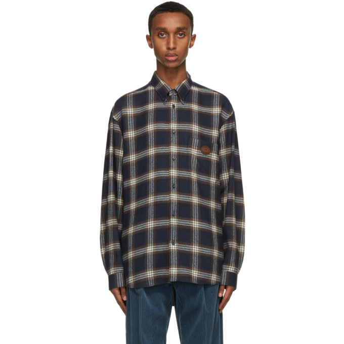 Gucci Navy Wool Check Shirt Gucci