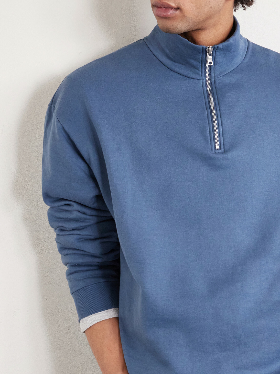 Auralee - Cotton Half-Zip Sweatshirt - Blue