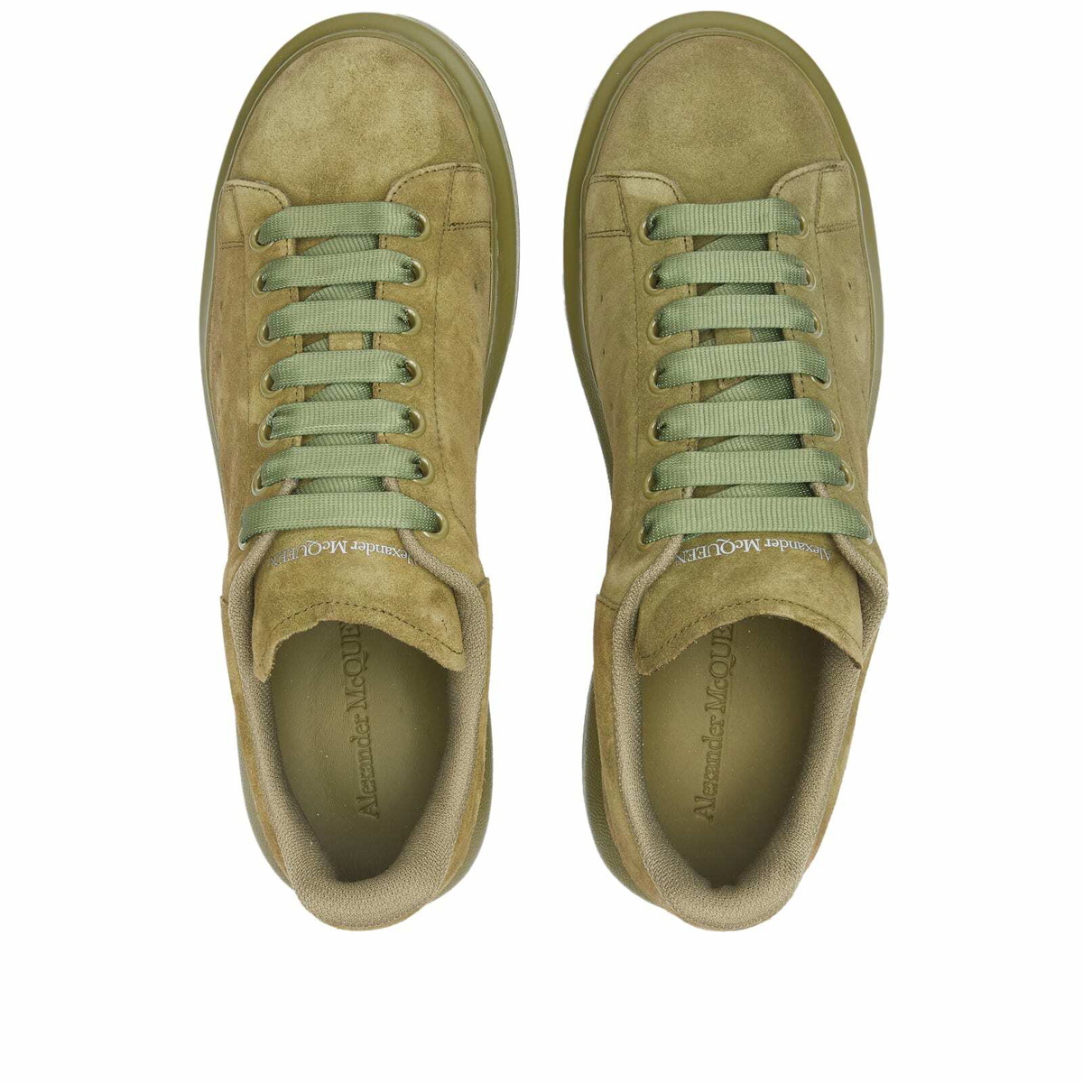 Alexander McQueen Men's Suede Wedge Sole Sneakers in Military