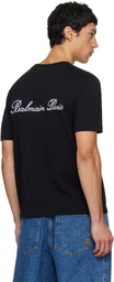 Balmain Black Embroidered 'Balmain' Signature T-shirt