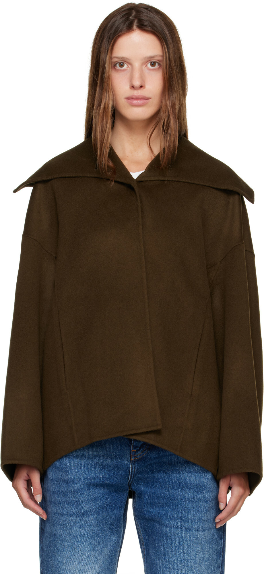R2W Khaki Nenka Wool Cash Sailor-Collar Jacket
