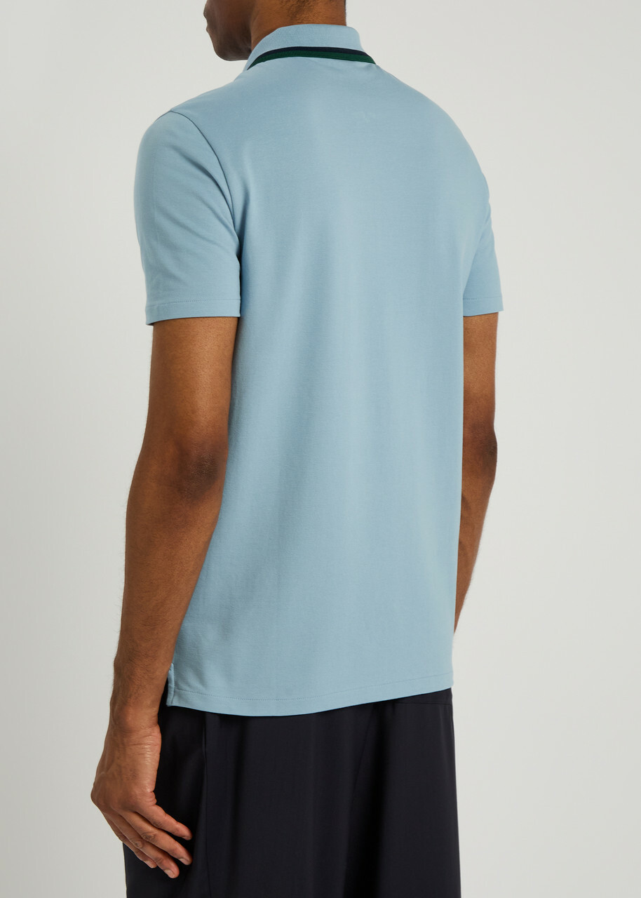 PS Paul Smith Striped-trim Stretch-cotton Polo Shirt Light Blue