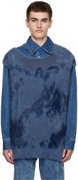 Feng Chen Wang Blue Landscape Painting Vest & Denim Jacket Set