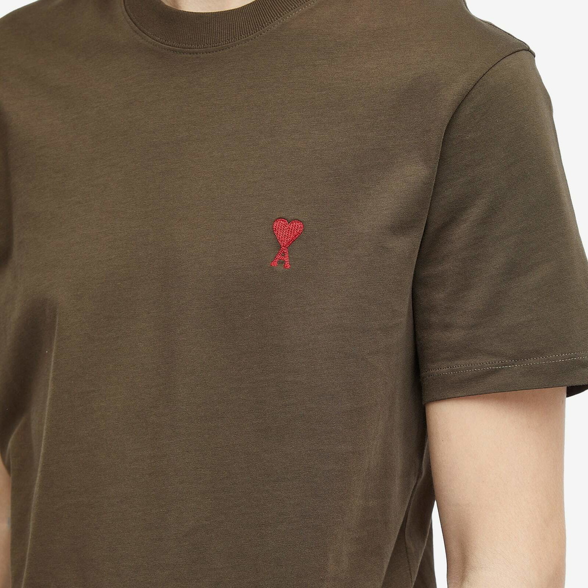 AMI Paris Men's Small A Heart T-Shirt in Dark Coffee