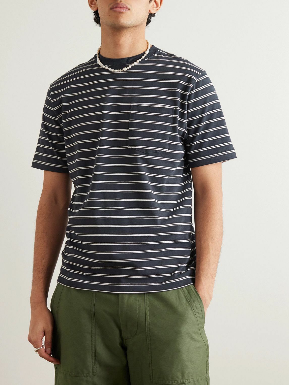 Beams Plus - Striped Cotton-Jersey T-Shirt - Blue Beams Plus