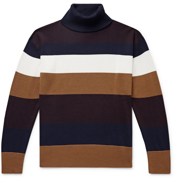 Photo: NN07 - Eyre Striped Merino Wool-Blend Rollneck Sweater - Brown