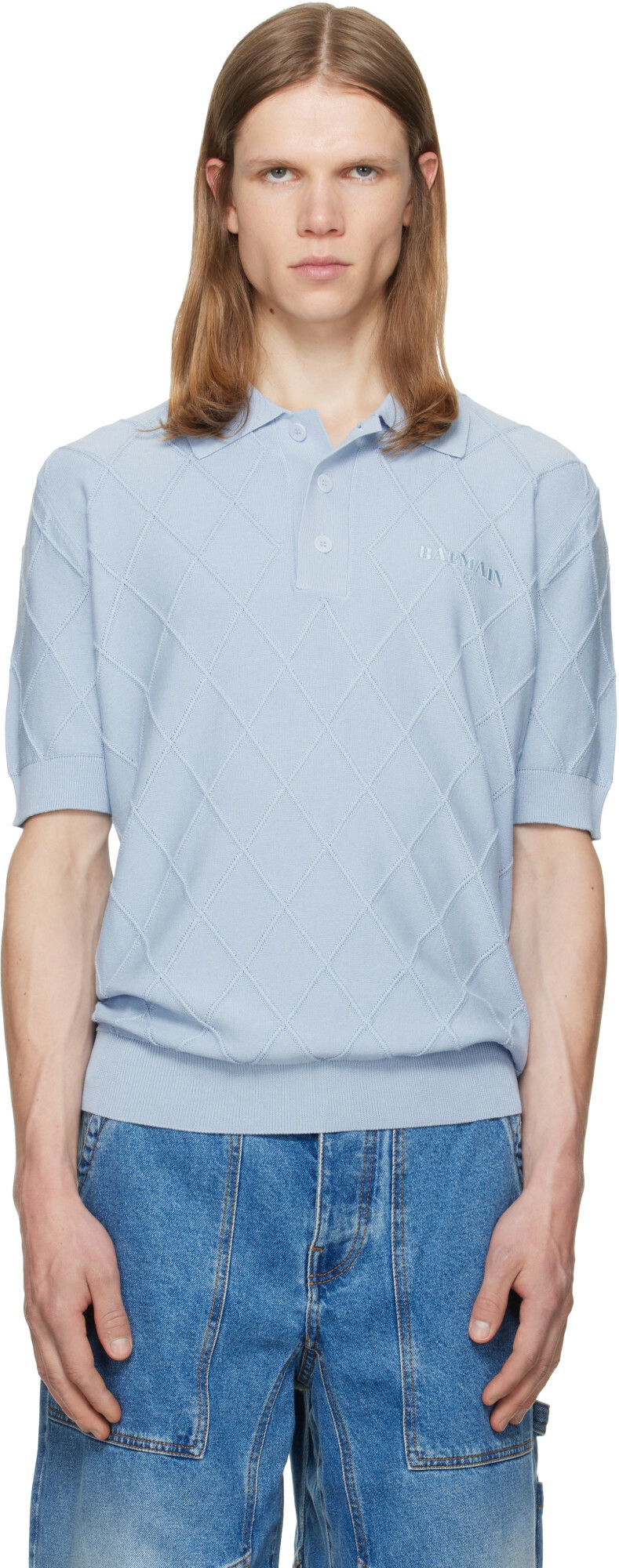 BALMAIN Blue Vintage Knit Polo