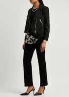 High Oblique Embroidered Stretch-nylon Biker Jacket Black