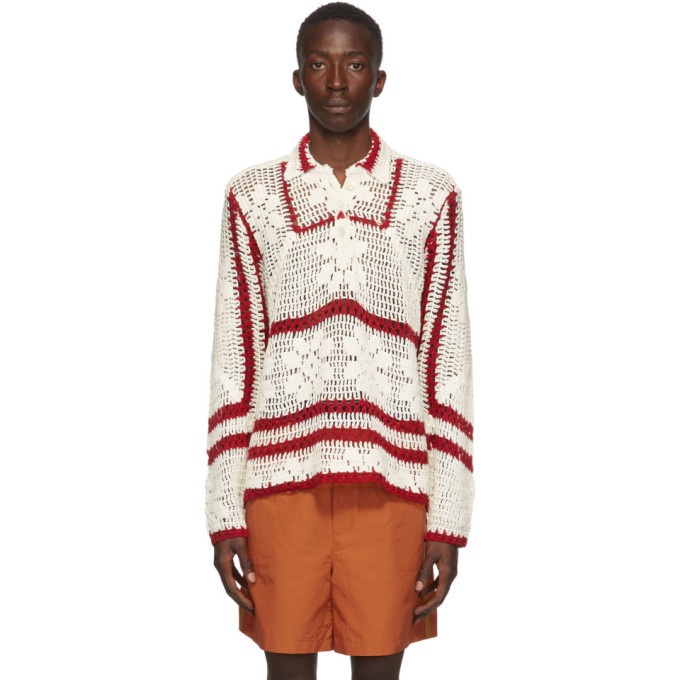 Photo: Bode White and Red Crochet Pullover Sweater