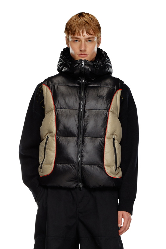 Photo: Diesel Hooded puffer vest in shiny ripstop - Winter Jackets Mens in Multicolor