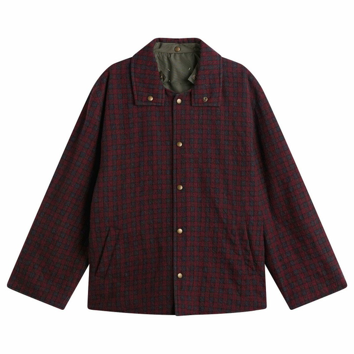 Photo: Maison Margiela Men's Reversible Short Parka Jacket in Military/Burgundy Check