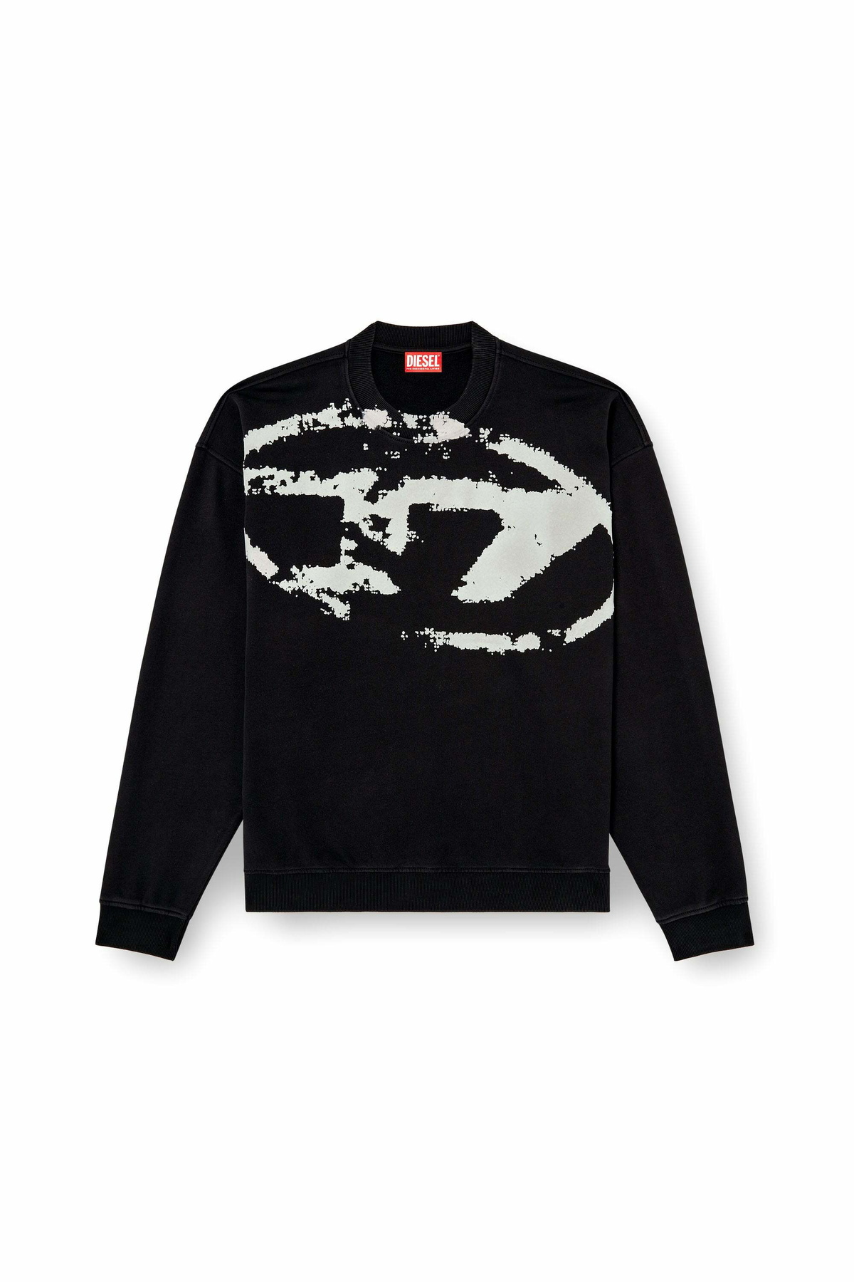 Diesel Sweatshirt with distressed flocked logo - Sweaters Mens in Black