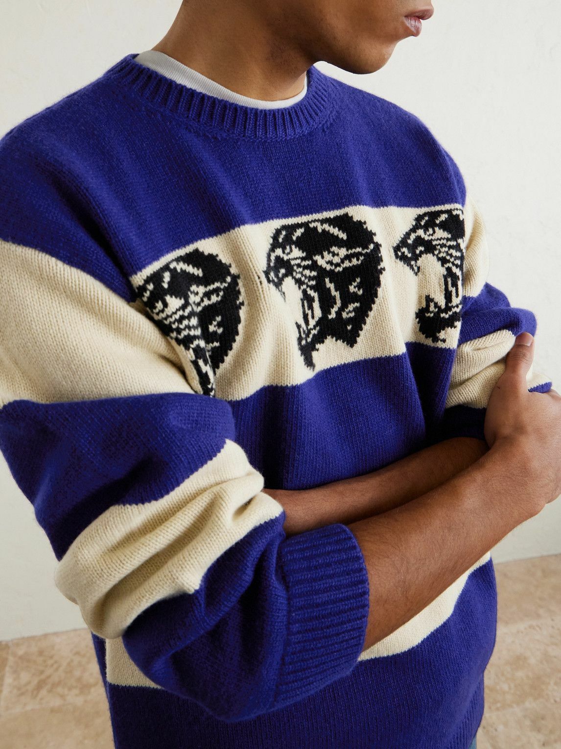 Valentino Garavani - Striped Jacquard-Knit Wool Sweater - Blue