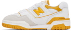 New Balance White & Yellow BB 550 Sneakers