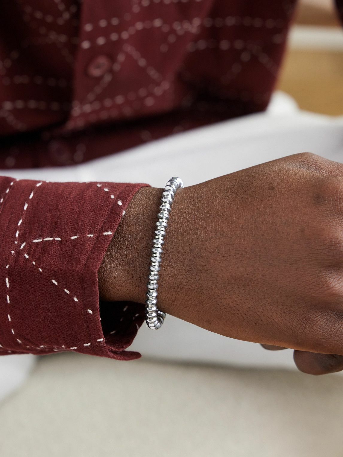 Mikia - Silver Hematite Beaded Bracelet - Silver