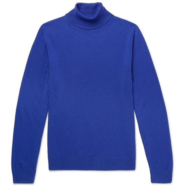 Photo: Mr P. - Slim-Fit Merino Wool Rollneck Sweater - Blue