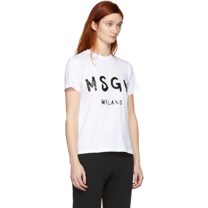 MSGM White Milano Logo T-Shirt MSGM