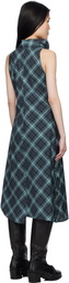 Pushbutton Blue Halter Sleeveless Midi Dress