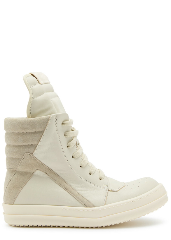 Photo: Rick Owens Geobasket Panelled Leather Sneakers White