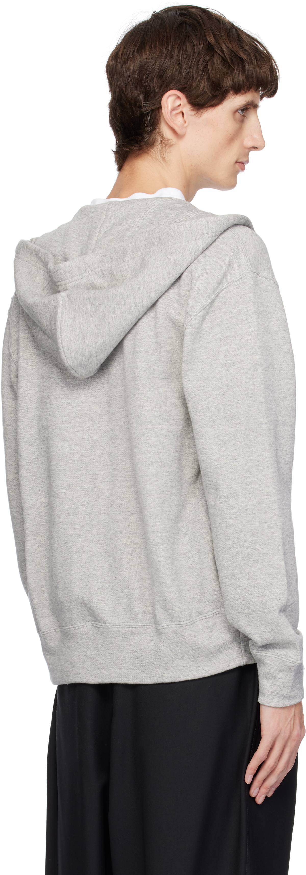 COMME des GARÇONS PLAY Gray Zip Red Heart On Back Hoodie