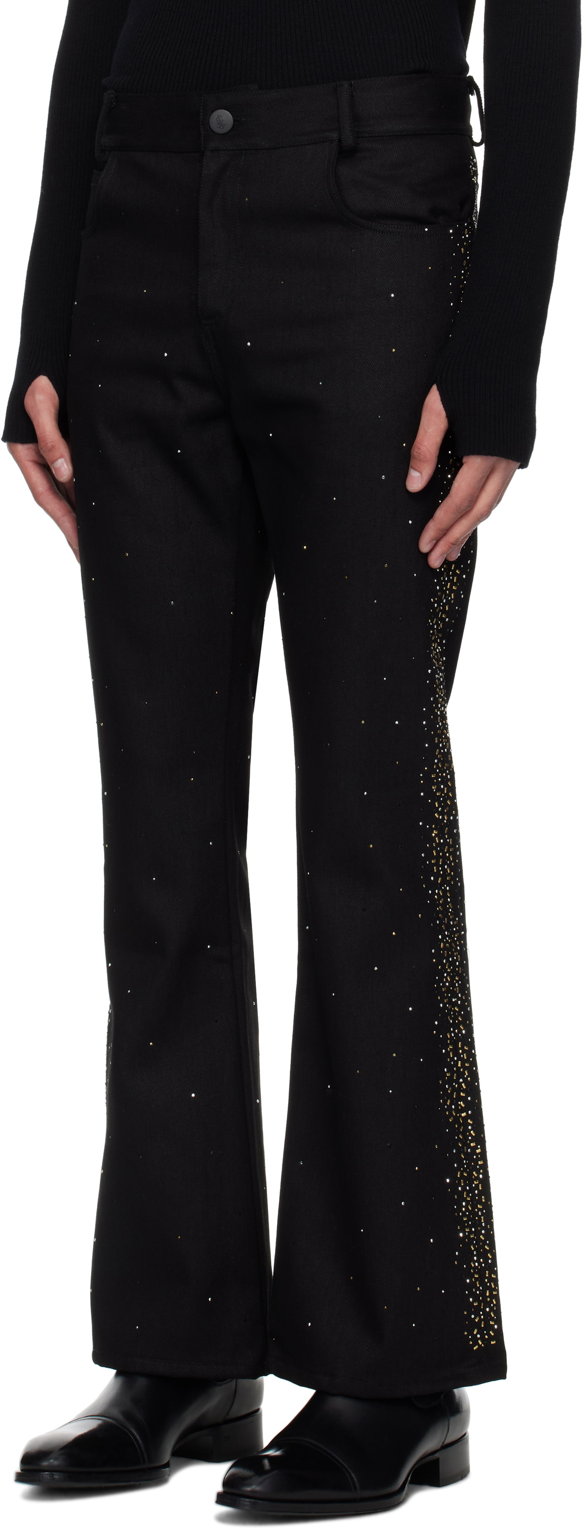 Ernest W. Baker Black Studded Five Pocket Flare Jeans