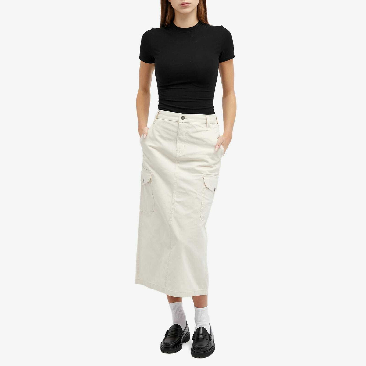 Dickies Women's Duck Canvas Cargo Midi Skirt in Whitecap