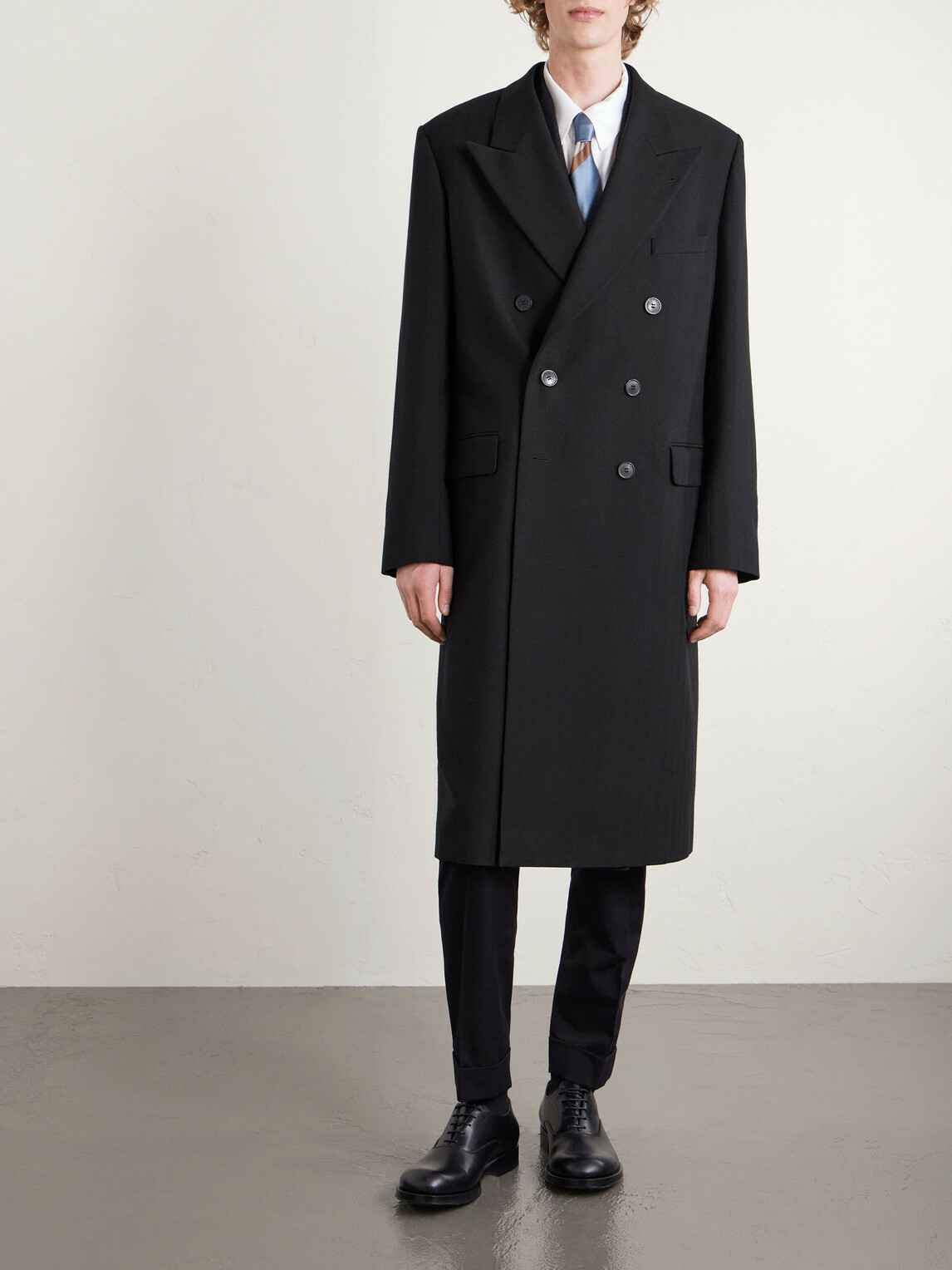 Dries Van Noten - Double-Breasted Herringbone Cotton and Wool-Blend Coat - Black